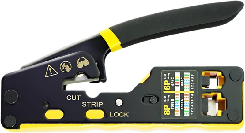 أداة ضغط RJ45، تصميم يسمح بالمرور عبر موصلات Cat5/6، طول 5.3 بوصة، مفتاح رافعة مزود بعجلة نجمية قابلة للتعديل - Image 1