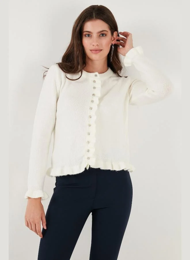 Lela Lela Premium Pleated Detailed Regular Fit Round Neck Knitwear Women's Cardigan 680HI00038