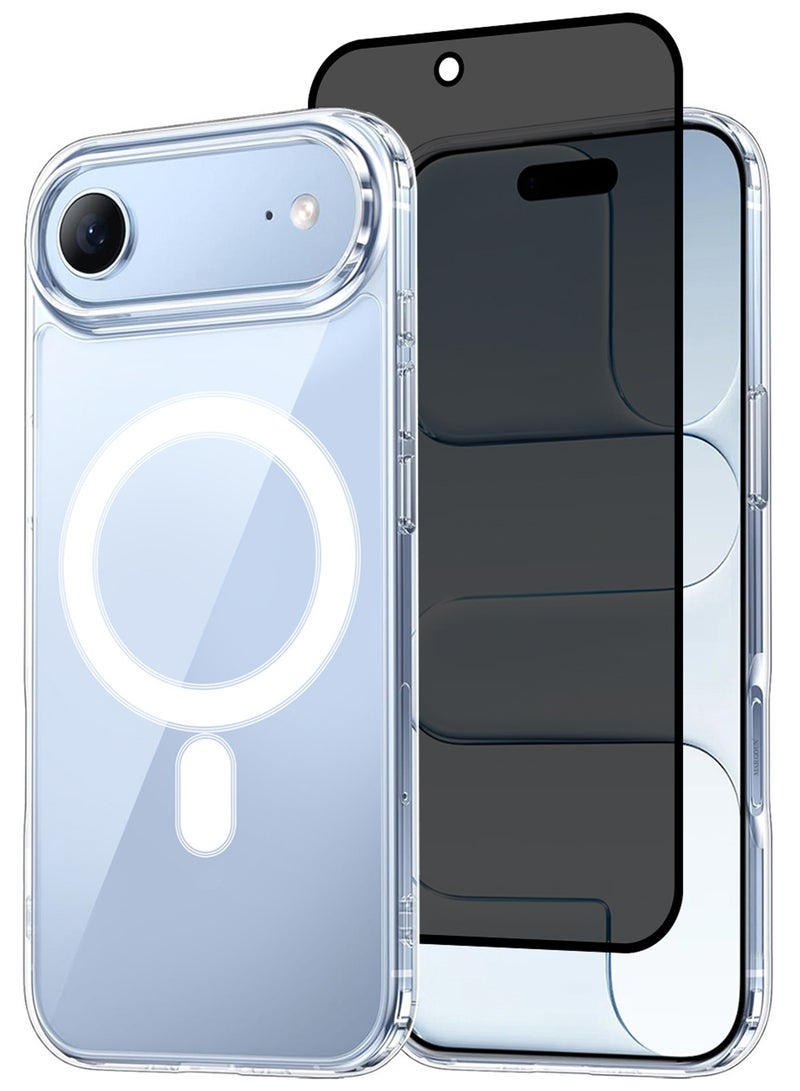 2 Packs Magnetic Clear Case for iPhone 17 Air - One Case One Privacy Screen Protector - MagSafe Compatible Shockproof TPU Drop Protection Slim Transparent Cover - Image 1