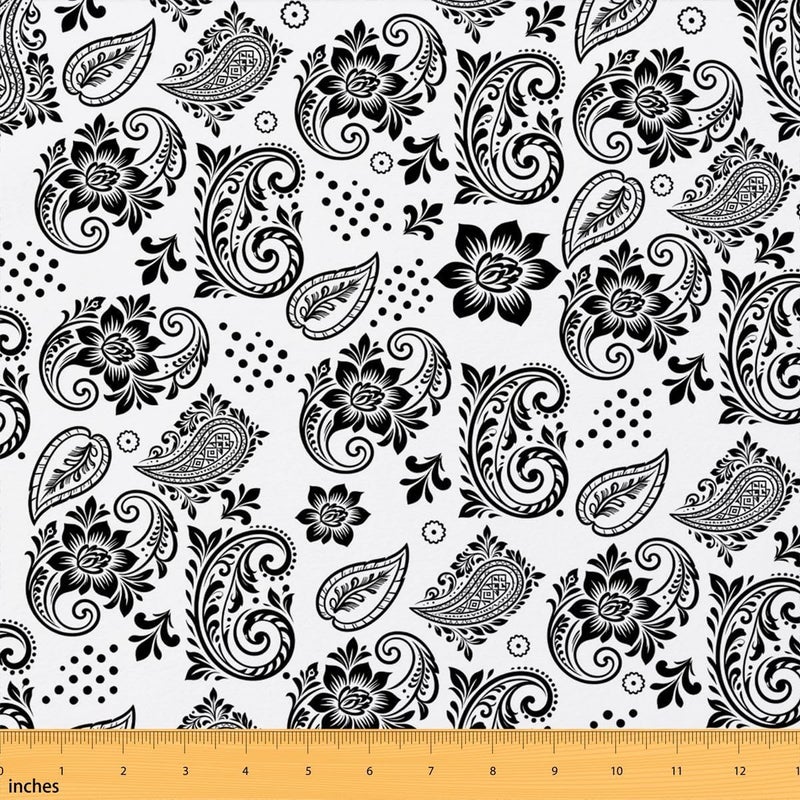 Trendy economical quality White Black Bandana Fabric by The Yard, Bohemian Paisley Floral Fabrics for Sewing DIY Crafting Quilting,Boho Chic Flower Fabric,Soft Flannel Polyester and No Stretch,1 Yard Pre-Cut,36" L x 59" W Salt mist resistant Personal & public compatible Individual & group usable Smooth joint All-item matching trendy build Multiple options Daily repeated use trusted quality Public demand affordable quality Transit & use compatible Flexible usage build All budget friendly options Quick available purchase options Long term use design Global mainstream design picks Globally spread simple design Long term heavy use compatible Universal design Reliable durability Anti slip All space matching look Anti topple design Globally engineered build All condition resistant crafted quality Space saving design picks - Image 1