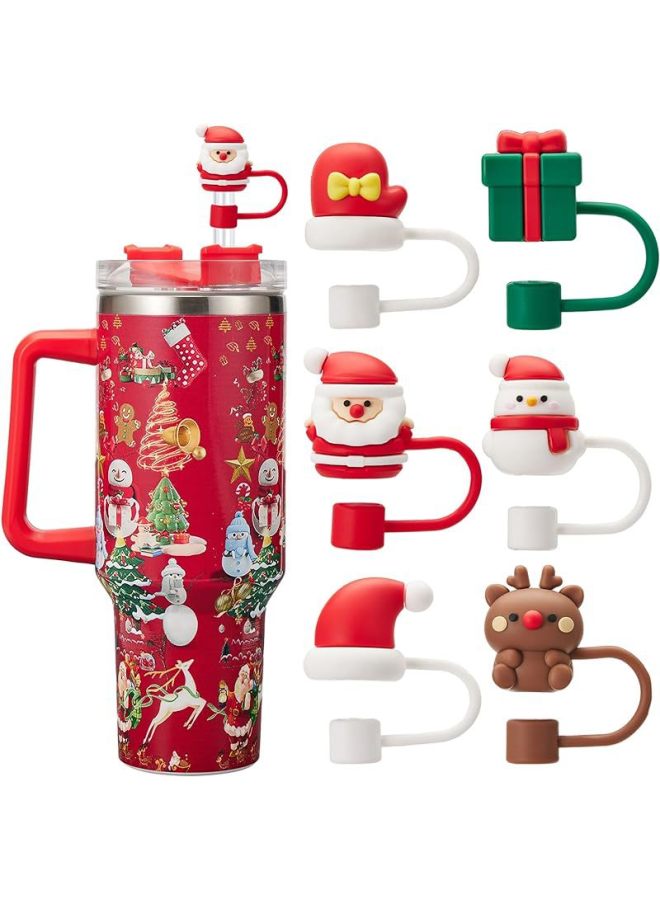 Hot Sale Straw Cap Dustproof Straw Protective Cover Chicken Shape Cute Star Straw Plug 10mm-Color:Red Scarf Snowman 10mm-Specifications:Bag Without Straw - Image 3