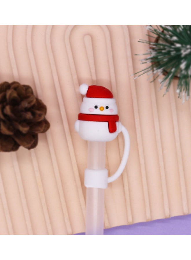 Hot Sale Straw Cap Dustproof Straw Protective Cover Chicken Shape Cute Star Straw Plug 10mm-Color:Red Scarf Snowman 10mm-Specifications:Bag Without Straw - Image 1