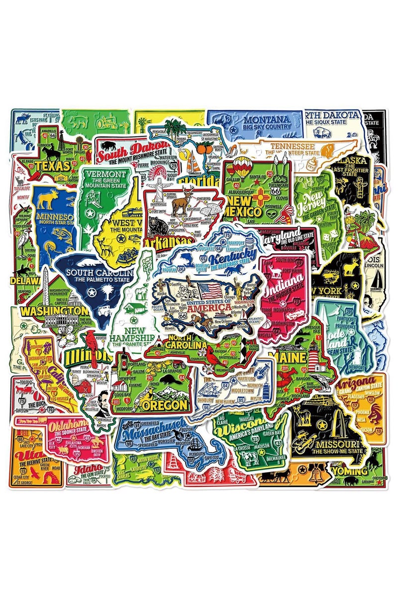MULTICOLOR 50Pcs United States Travel City Map Stickers USA American DIY Stickers Scrapbooking Phone
