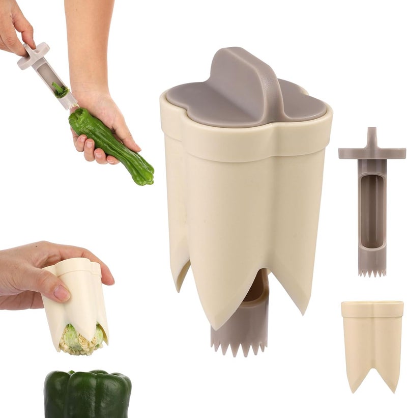 lasuroa 2pcs Pepper Deseeder, 2 in 1 Fruit & Pepper Corer, Set for Vegetables, Kitchen Gadget, Home & Camping (Off-White) - Image 1