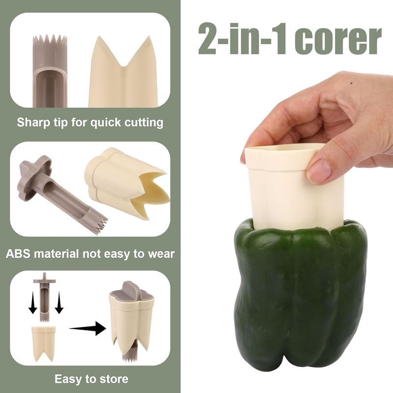 lasuroa 2pcs Pepper Deseeder, 2 in 1 Fruit & Pepper Corer, Set for Vegetables, Kitchen Gadget, Home & Camping (Off-White) - Image 3