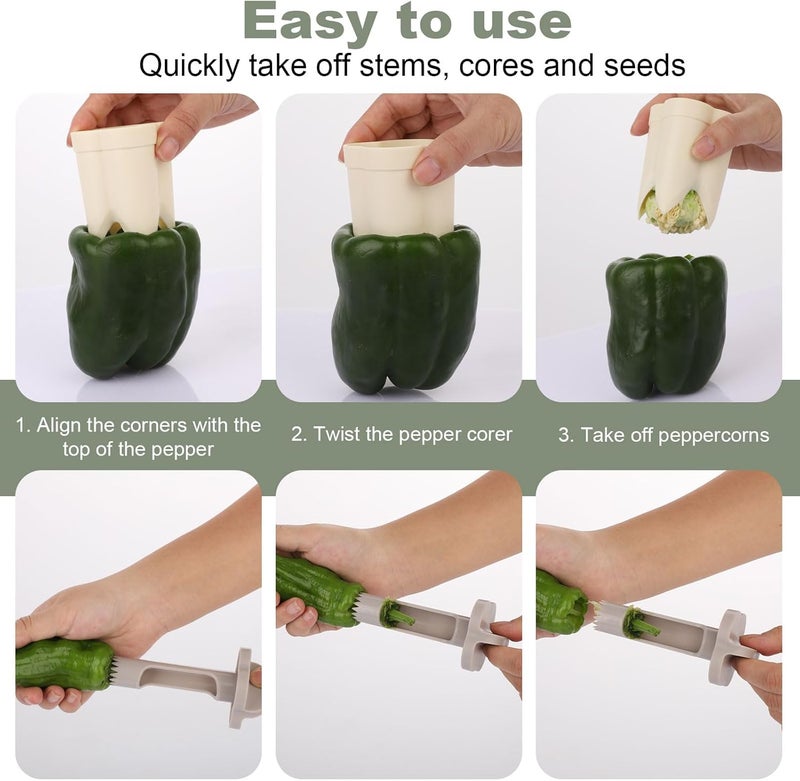 lasuroa 2pcs Pepper Deseeder, 2 in 1 Fruit & Pepper Corer, Set for Vegetables, Kitchen Gadget, Home & Camping (Off-White) - Image 4