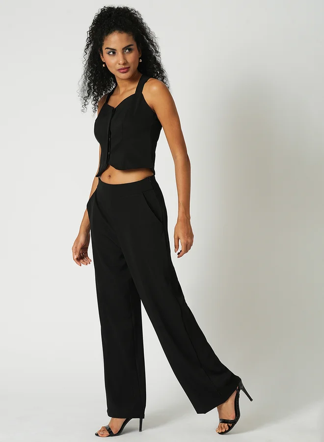 جلو باص Globus Women Black Cross Strap Back Crop Top and Trousers Co-Ords