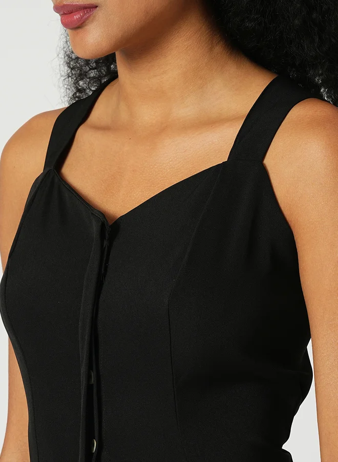 globus Globus Women Black Cross Strap Back Crop Top and Trousers Co-Ords