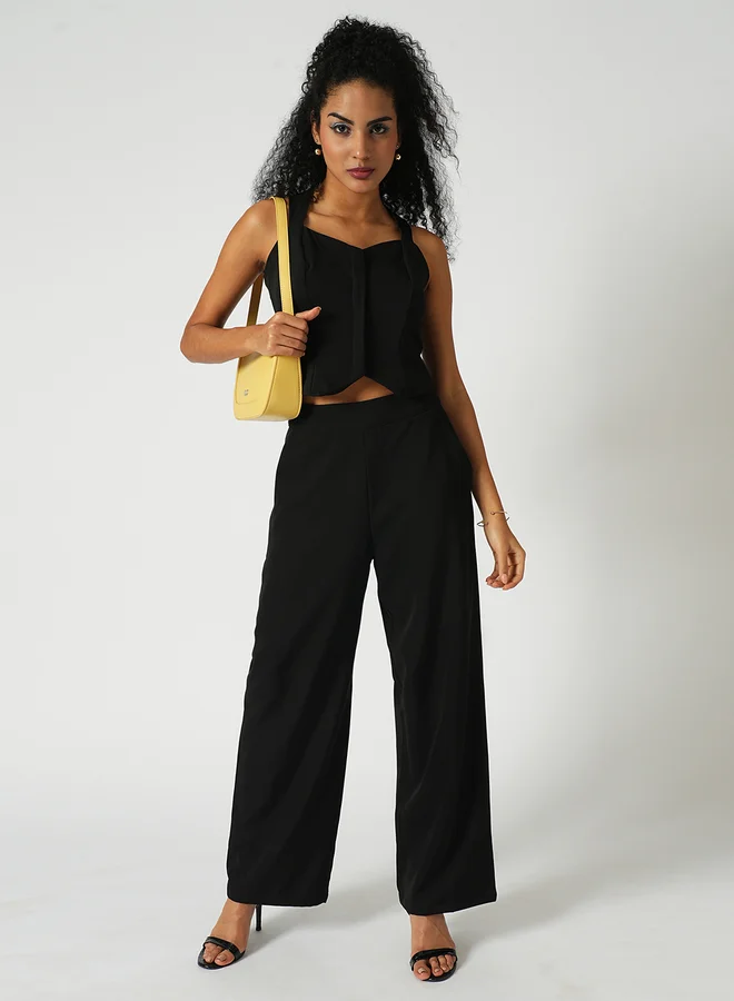 جلو باص Globus Women Black Cross Strap Back Crop Top and Trousers Co-Ords
