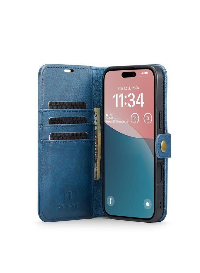 Case For iPhone 16 Crazy Horse Texture Detachable Magnetic Leather Phone Case (Blue) - Image 1