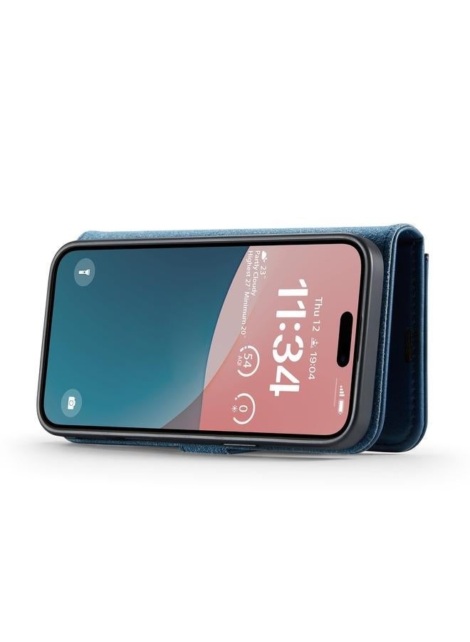 Case For iPhone 16 Crazy Horse Texture Detachable Magnetic Leather Phone Case (Blue) - Image 4