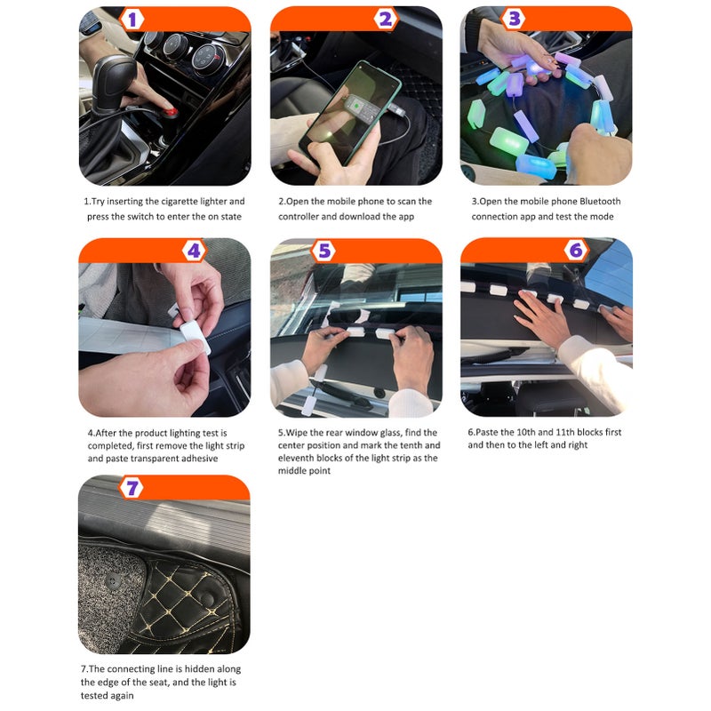 Interior  Car Led Lights APP Control with Remote Music Sync Color Change RGB Rear window Car Lighting with Car Charger 12V - Image 2