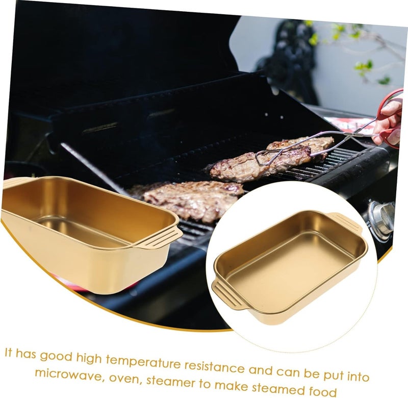Yopple Golden Stainless Steel Deep Dish Grill Pan Food Serving Tray Steamer Plate Buffet Warmer Snack Storage Tray Multipurpose Camping Kitchen Use - Image 2