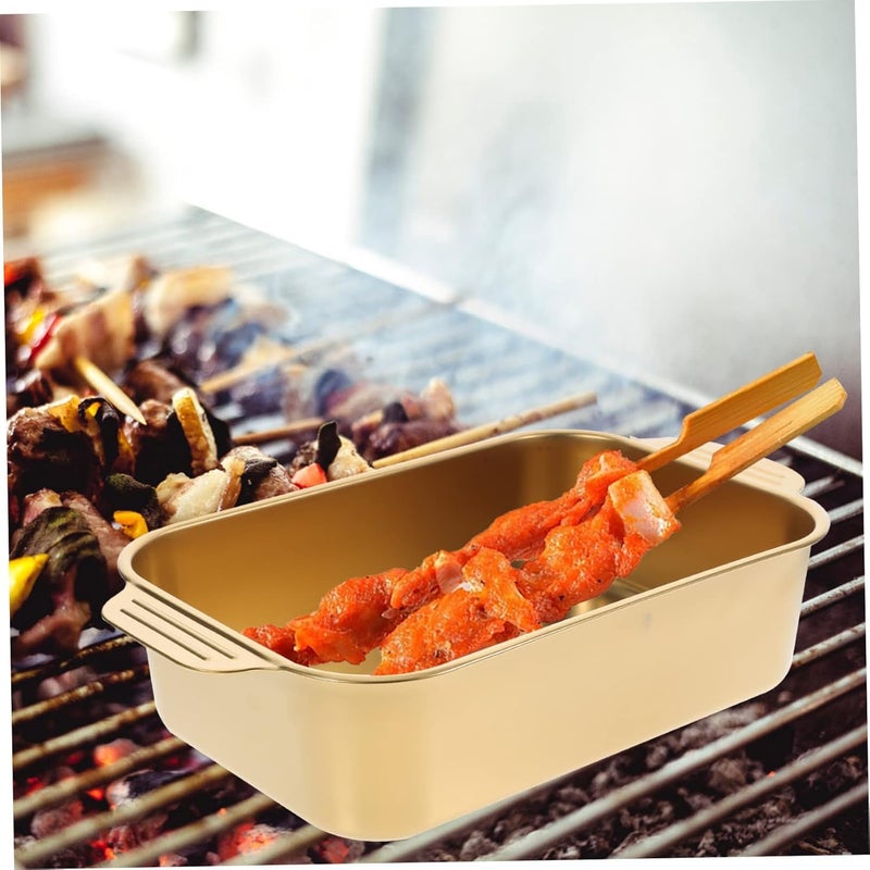 Yopple Golden Stainless Steel Deep Dish Grill Pan Food Serving Tray Steamer Plate Buffet Warmer Snack Storage Tray Multipurpose Camping Kitchen Use - Image 3