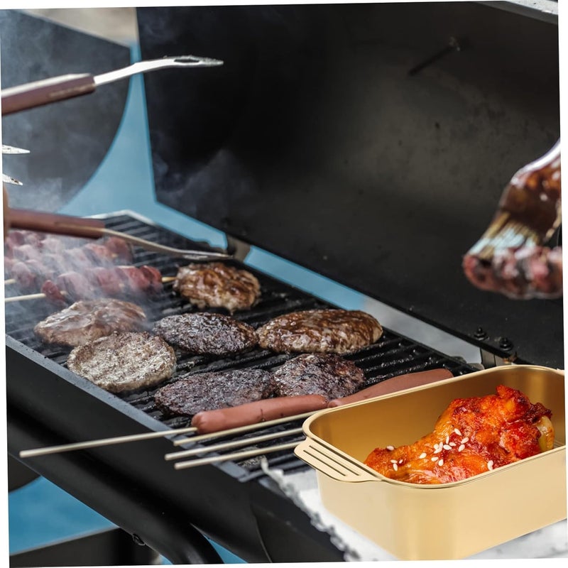 Yopple Golden Stainless Steel Deep Dish Grill Pan Food Serving Tray Steamer Plate Buffet Warmer Snack Storage Tray Multipurpose Camping Kitchen Use - Image 4