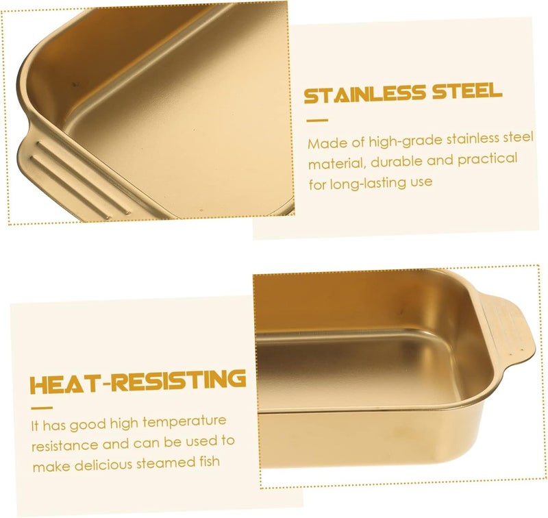 Yopple Golden Stainless Steel Deep Dish Grill Pan Food Serving Tray Steamer Plate Buffet Warmer Snack Storage Tray Multipurpose Camping Kitchen Use - Image 5