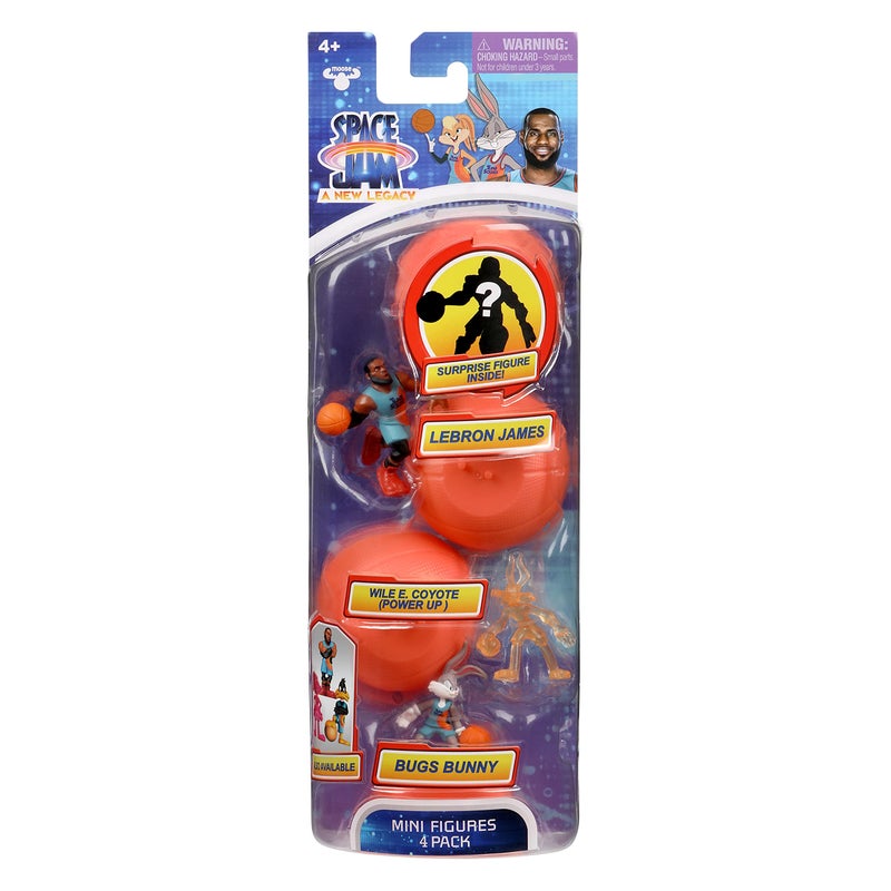 Space Jam Moose Toys Space Jam: A New Legacy - 4 Pack - 2'' Lebron, Bugs Bunny, Wile E. Coyote, & 1 Mystery Figure - Bench, Multicolor, 14574 - Image 2