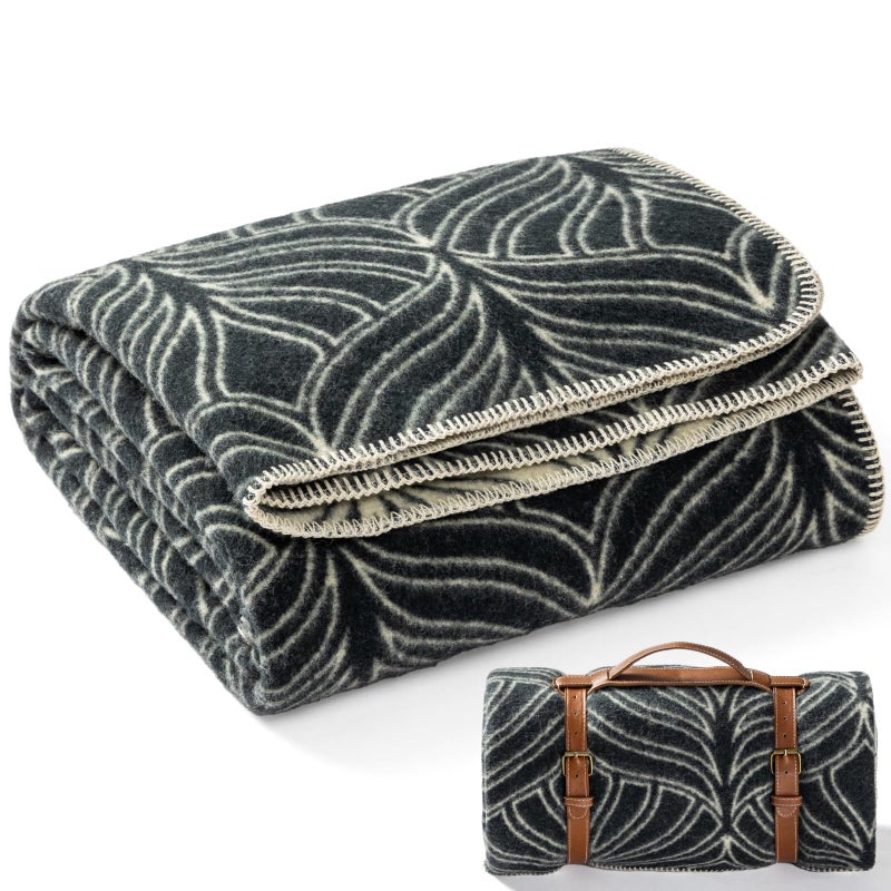 Molithe 100% Wool Blanket, 62" x 86", Warm, Thick, Washable, Military Wool Blanket, Great for Camping, Outdoors, Sporting Events, Survival Kits Island Blue - Image 1