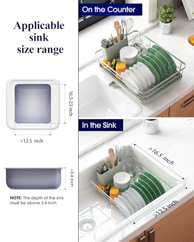 Kitsure Dish Drying Rack for Kitchen Counter, Stainless Steel Sink Organization and Storage Essentials with Cutlery Holder, Home and Appartment Decor, 12''W x 15.5''L, Light Grey - Image 4