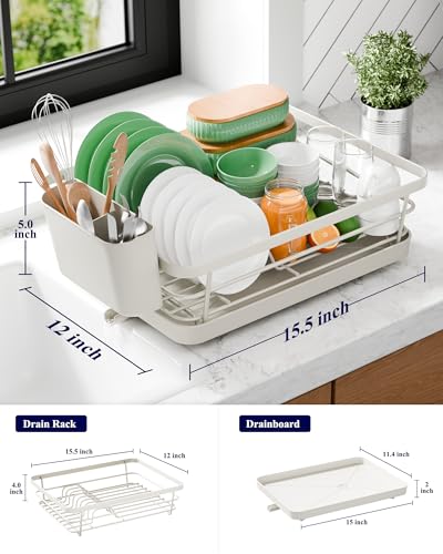 Kitsure Dish Drying Rack for Kitchen Counter, Stainless Steel Sink Organization and Storage Essentials with Cutlery Holder, Home and Appartment Decor, 12''W x 15.5''L, Light Grey - Image 2