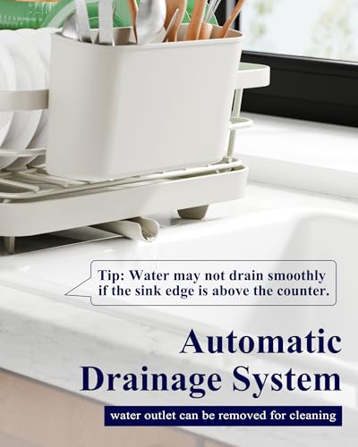 Kitsure Dish Drying Rack for Kitchen Counter, Stainless Steel Sink Organization and Storage Essentials with Cutlery Holder, Home and Appartment Decor, 12''W x 15.5''L, Light Grey - Image 3
