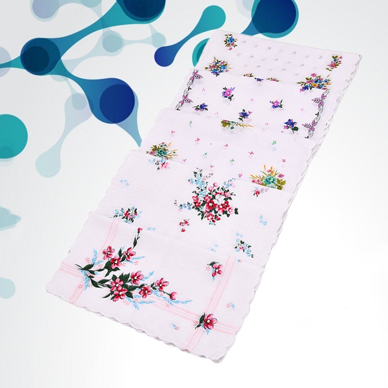 10Pcs Women Handkerchief Cotton Sweat-absorbent Printing Hankies Hand Towel（White） - Image 3