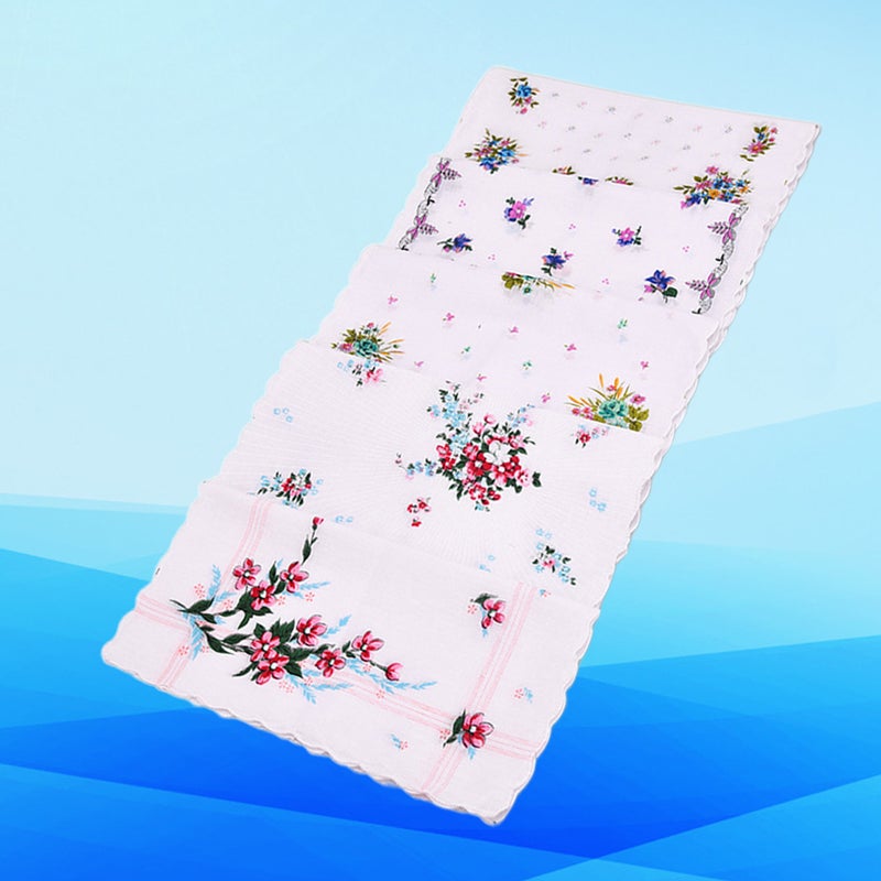 10Pcs Women Handkerchief Cotton Sweat-absorbent Printing Hankies Hand Towel（White） - Image 5