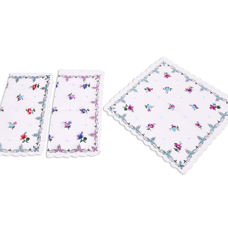 10Pcs Women Handkerchief Cotton Sweat-absorbent Printing Hankies Hand Towel（White） - Image 4