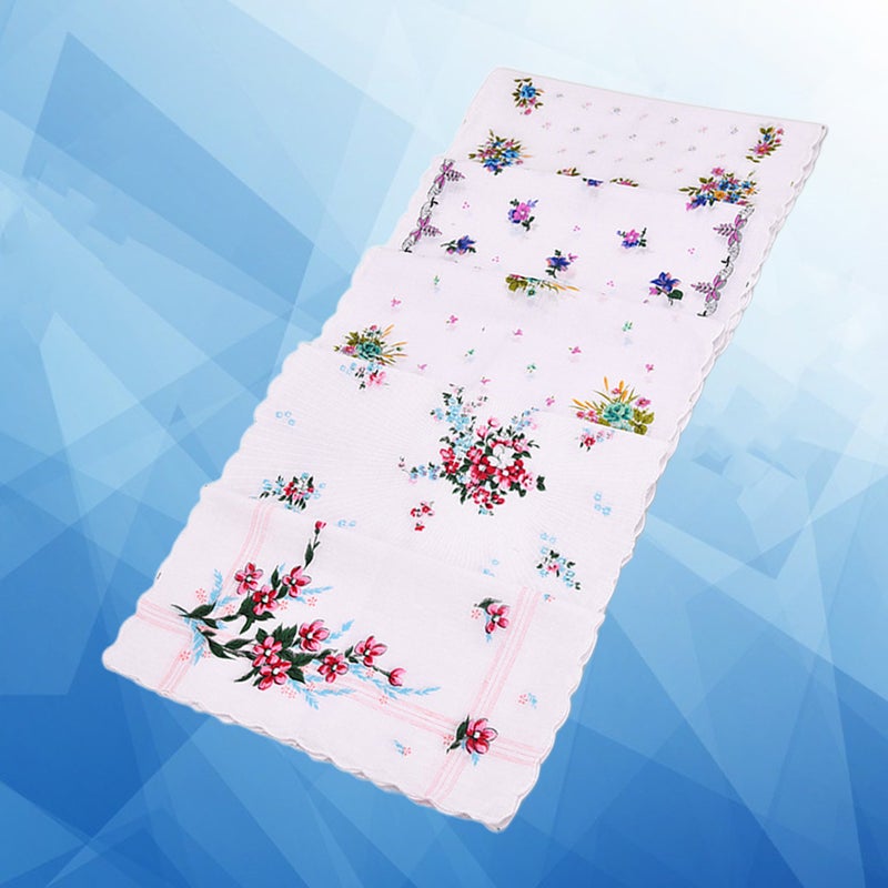 10Pcs Women Handkerchief Cotton Sweat-absorbent Printing Hankies Hand Towel（White） - Image 1