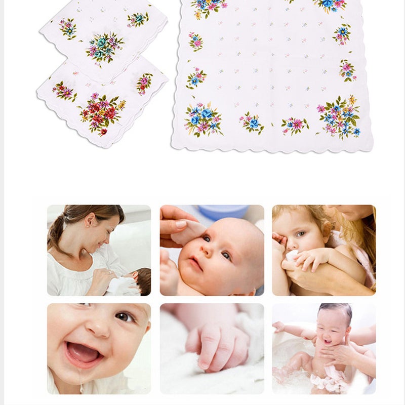 10Pcs Women Handkerchief Cotton Sweat-absorbent Printing Hankies Hand Towel（White） - Image 2