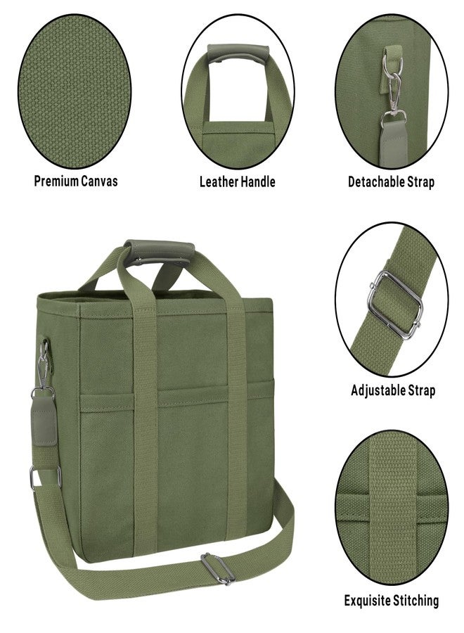 Youjaree Canvas Tote Bag for Women Crossbody Tote Bag with Multi Pockets Casual Shoulder Bag Top Handle Handbag with Compartments (Light Green) - Image 4