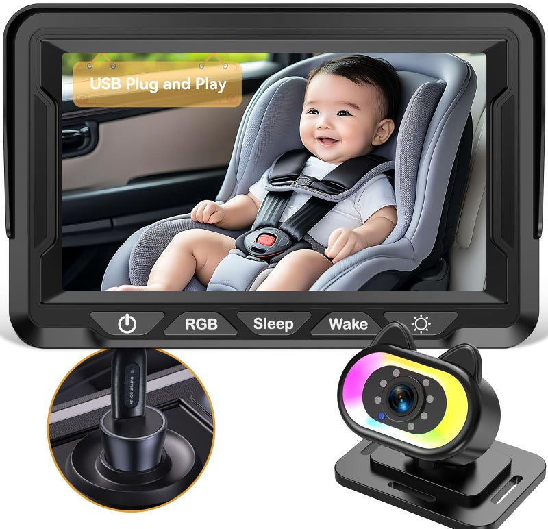 Wkzay Baby Car Camera HD 1080P - 150Â° Wide Angle, Night Vision, Adjustable View, LED Lights, Easy Installation, Infant Safety, Rear Seat Monitoring for Car Travel - Image 1