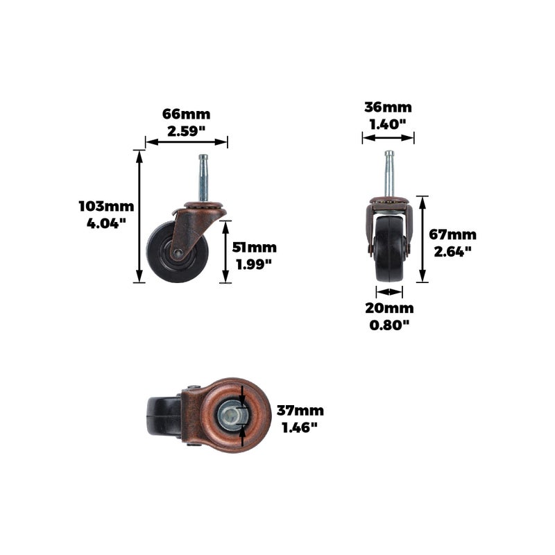 Shepherd Hardware 9345 2-Inch Medium Duty Stem Caster, 2-Pack,Black - Image 1