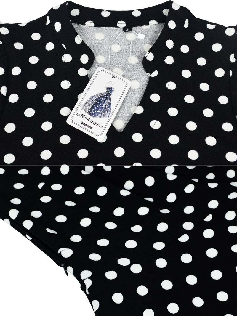 Mokayee Polka Dot Dress for Women Summer Short Puff Sleeve V Neck Vintage Semi-Formal A Line Fit and Flare Retro Cocktail Modest Teacher Flattering Business Casual Work Derby Dresses XL - Image 2