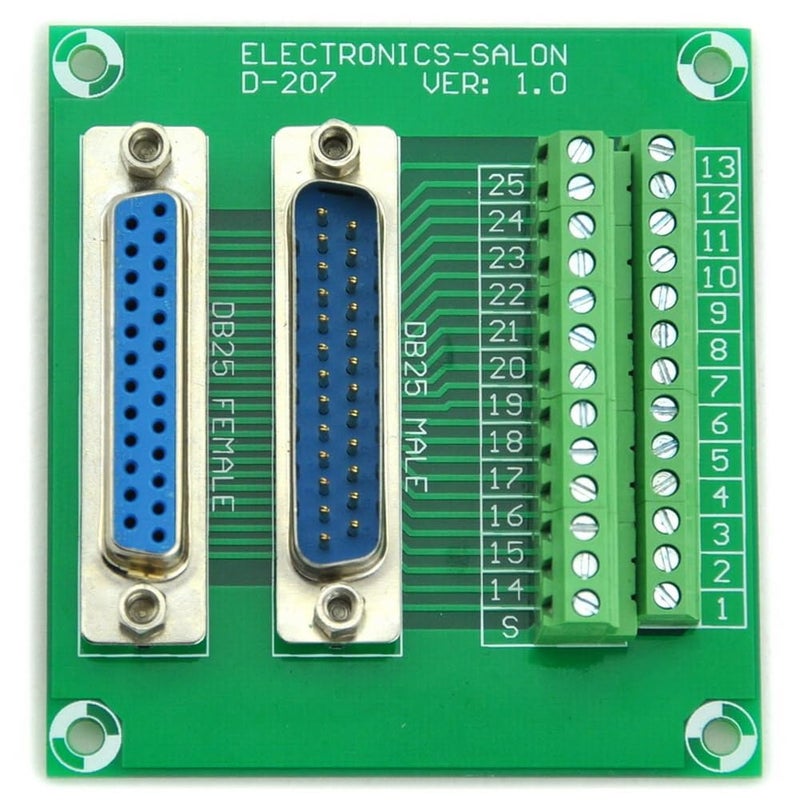 Electronics-Salon D-SUB DB25 Male/Female Header Breakout Board, DSUB Terminal Block, Connector. - Image 1