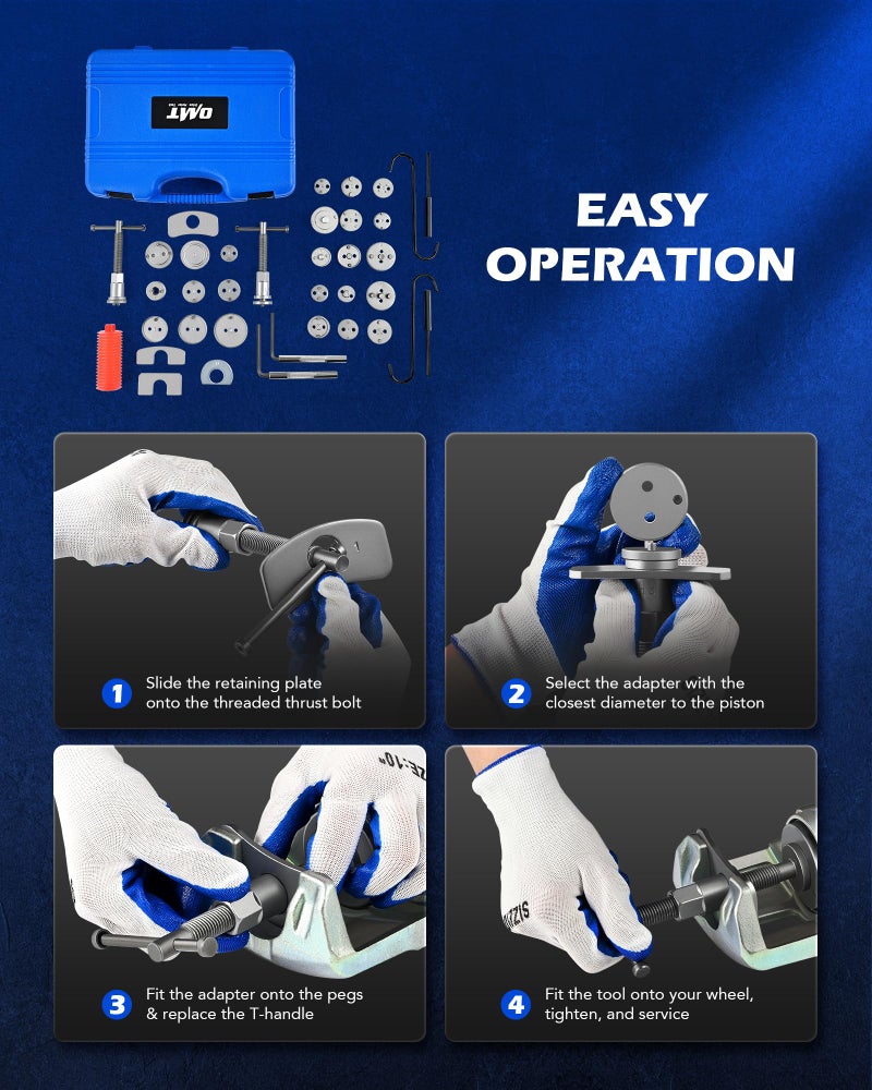 Orion Motor Tech مجموعة أدوات ضغط مكابح الأقراص من أوريون موتور تكنولوجي 35 قطعة، مجموعة أدوات ضغط مكابح ثقيلة لتحل محل وسادات المكابح، أداة ضغط مكبس المكابح مع 24 محول تناسب معظم المركبات - Image 3