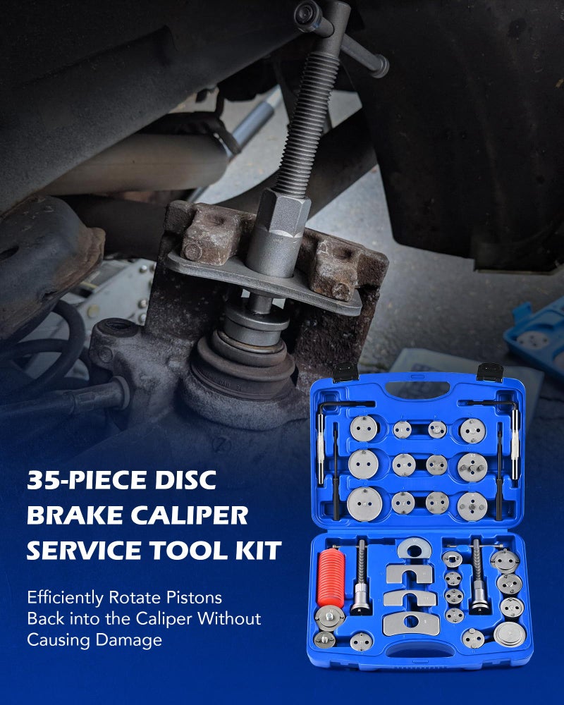 Orion Motor Tech مجموعة أدوات ضغط مكابح الأقراص من أوريون موتور تكنولوجي 35 قطعة، مجموعة أدوات ضغط مكابح ثقيلة لتحل محل وسادات المكابح، أداة ضغط مكبس المكابح مع 24 محول تناسب معظم المركبات - Image 2