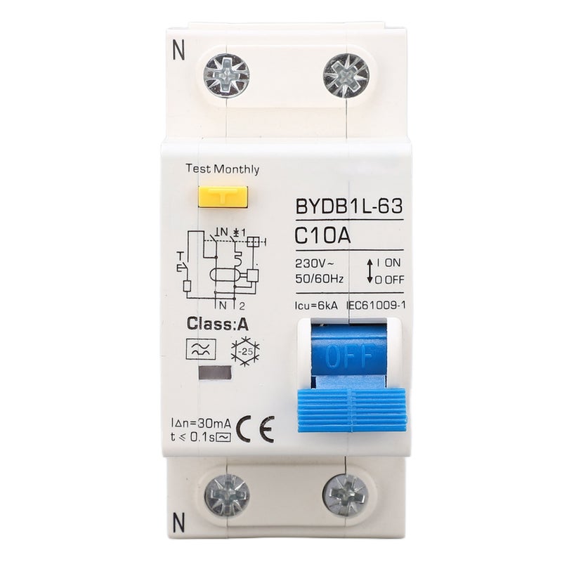 Circuit Breaker 1P+N Leakage Protection Switch 10A 230V AC DIN Rail MCB for Home - Image 1