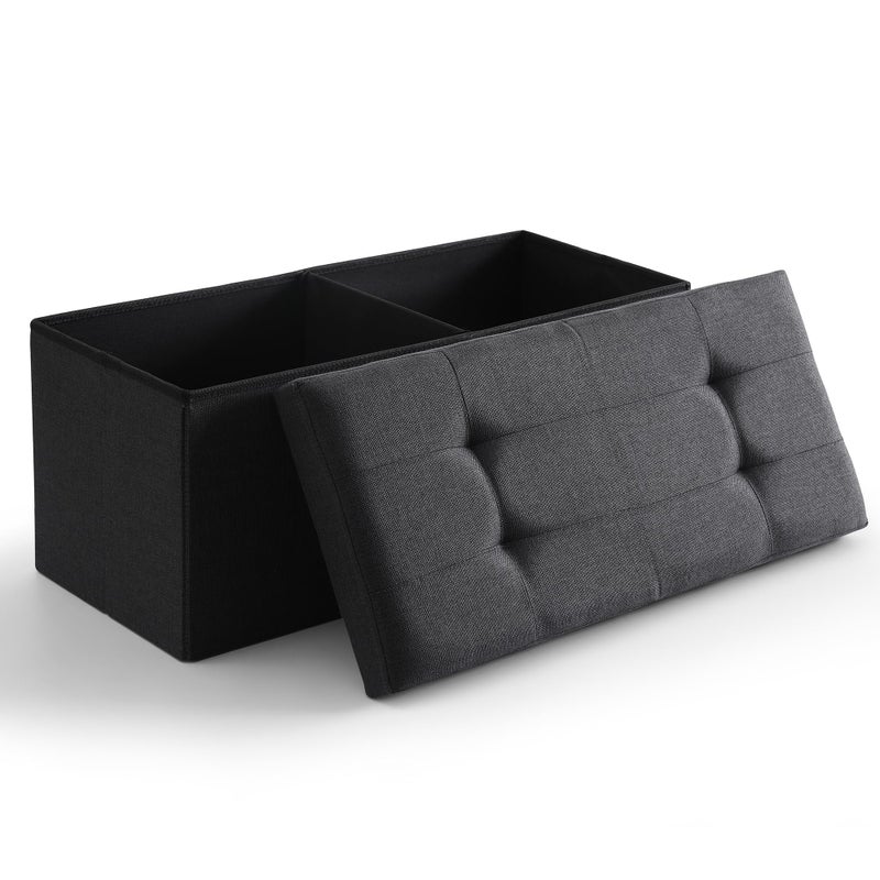 CUYOCA Storage Ottoman Bench Foldable Seat Footrest Shoe Bench End of Bed Storage with Flipping Lid 75L Storage Space 30 inches Linen Fabric Black