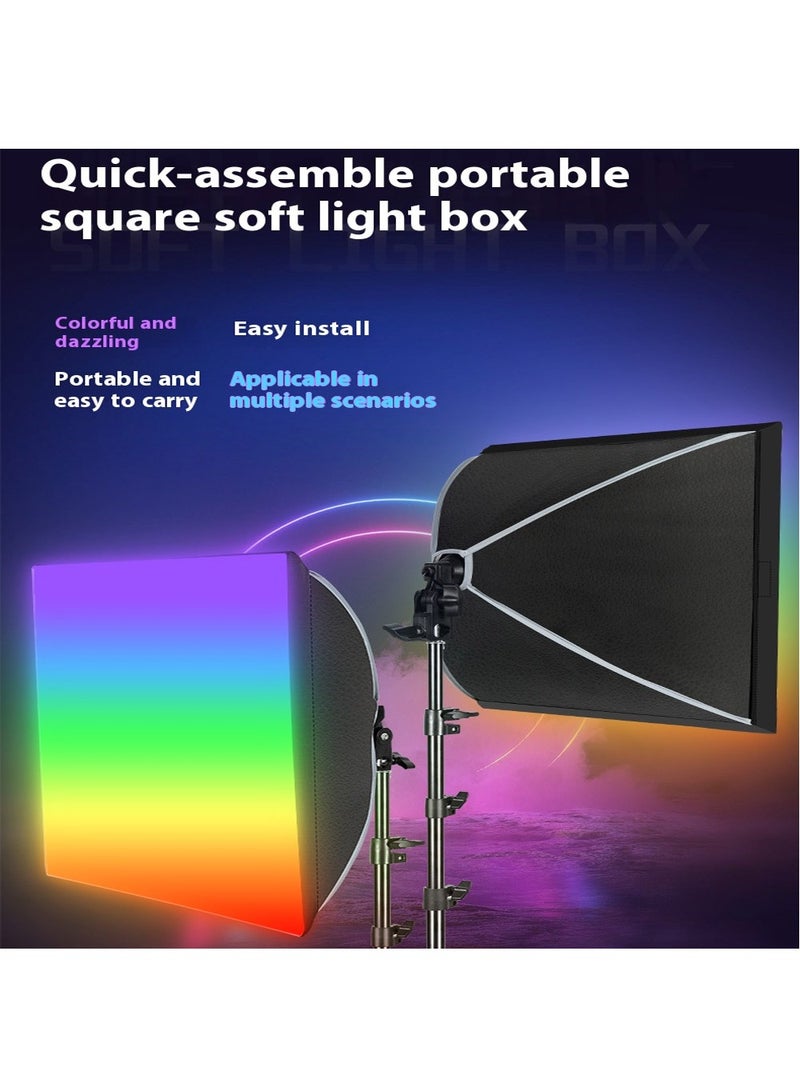 Glanfen Mini Portable Photography Lighting Kit, 150W RGB Bulbs with Remote, 40*40cm Rectangular SoftBoxes and Stand for Video Recording, Small Product Shooting - Image 3