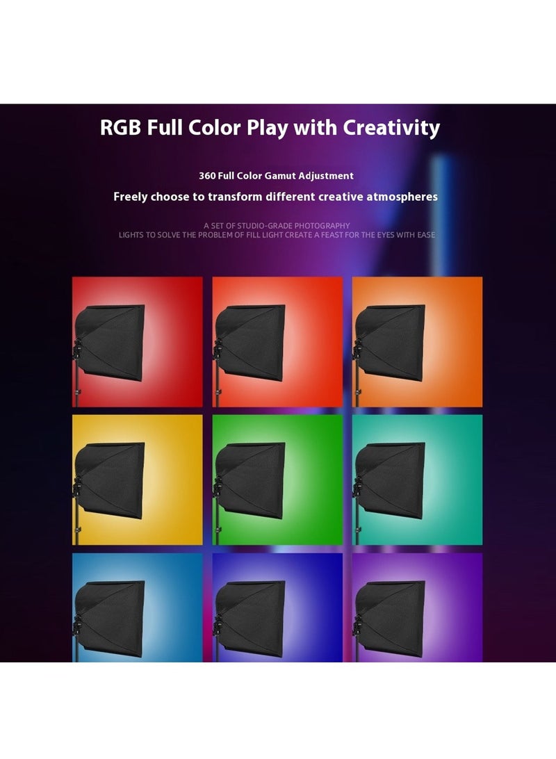 Glanfen Mini Portable Photography Lighting Kit, 150W RGB Bulbs with Remote, 40*40cm Rectangular SoftBoxes and Stand for Video Recording, Small Product Shooting - Image 5