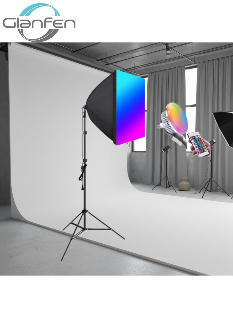 Glanfen Mini Portable Photography Lighting Kit, 150W RGB Bulbs with Remote, 40*40cm Rectangular SoftBoxes and Stand for Video Recording, Small Product Shooting - Image 1