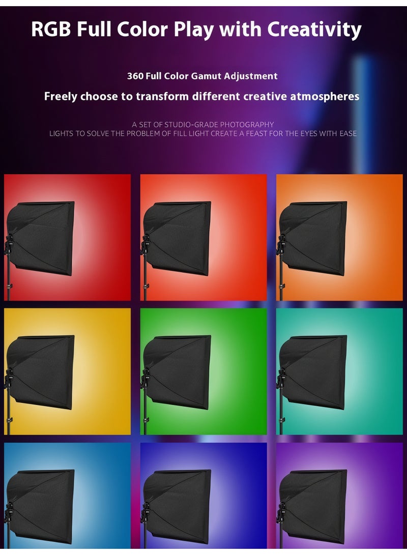 Glanfen RGB Photography Lighting Kit with 150W LED Bulb & Remote Control - 40x40cm Square Softbox and 1.5m Adjustable Light Stand for Studio Video Recording, YouTube & TikTok - Image 3
