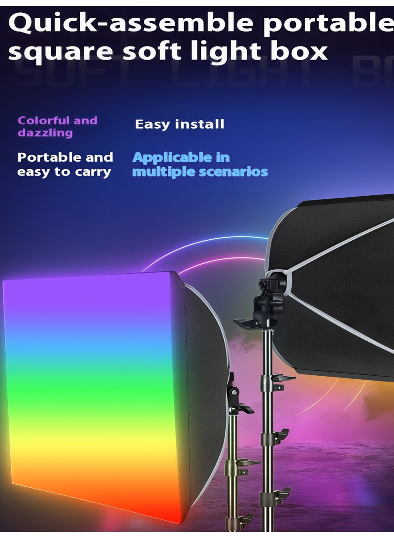 Glanfen RGB Photography Lighting Kit with 150W LED Bulb & Remote Control - 40x40cm Square Softbox and 1.5m Adjustable Light Stand for Studio Video Recording, YouTube & TikTok - Image 5