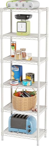 SINGAYE 6 Shelves Storage Shelf Wire Closet Bathroom Organizers Metal Pantry Kitchen Small Garage Shelving Unit Laundry Room Organization Home Corner Rack Estantes para Cocina White 10" Dx16 Wx60”H - Image 1