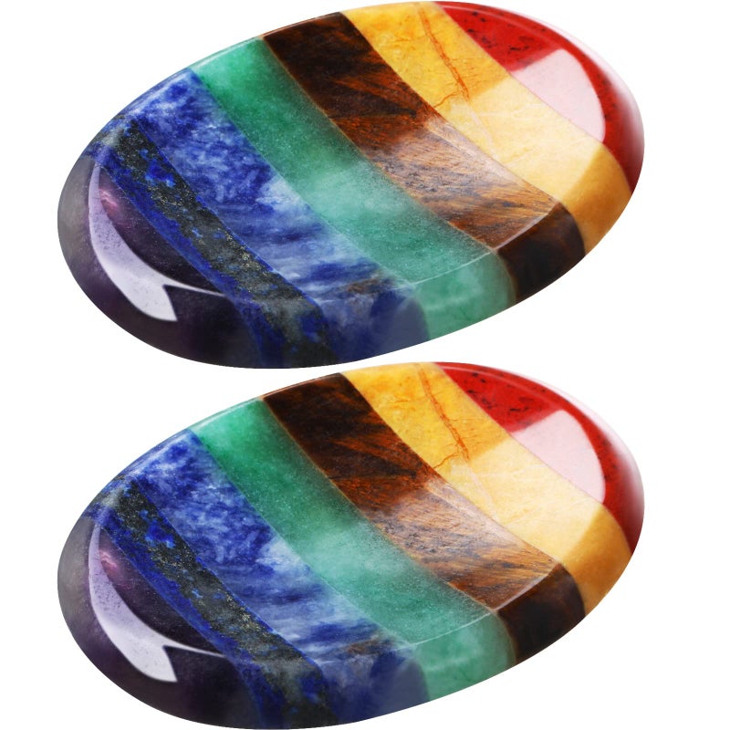 2 Pcs Thumb Worry Stone for Anxiety 7 Chakra Healing Crystals Chakra Crystals Healing Stones Oval Worry Stone Natural Crystal Meditation Accessories