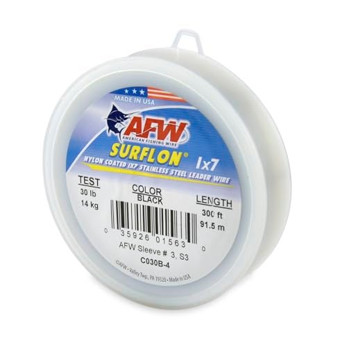 AFW American Fishing Wire Surflon, Nylon Coated 1x7 Stainless Steel Leader Wire, 30 lb Test, .024" Diameter, Black, 300 ft - Image 1