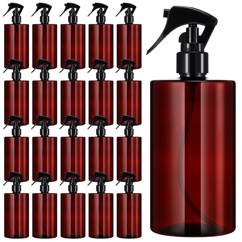Hsei 20 Pcs 16 oz Amber Spray Bottles Empty Refillable Plastic Bottles with Trigger Sprayers Spray Water Container for Water Essential Oils Hair Cleaning Products - Image 1