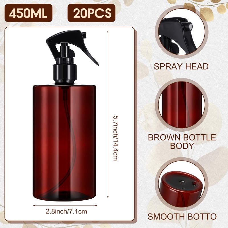 Hsei 20 Pcs 16 oz Amber Spray Bottles Empty Refillable Plastic Bottles with Trigger Sprayers Spray Water Container for Water Essential Oils Hair Cleaning Products - Image 2