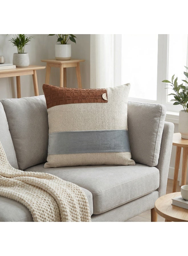 Set of 2 45x45cm Nordic Style Patchwork Pillow Cover – Modern Minimalist Linen Blend Cushion Case for Living Room, Sofa & Bedroom Decor - Image 1